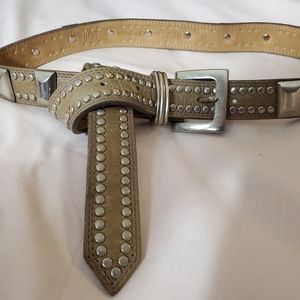 VTG 80's Liquid Leather Sz.M Taupe Silver BeltStud